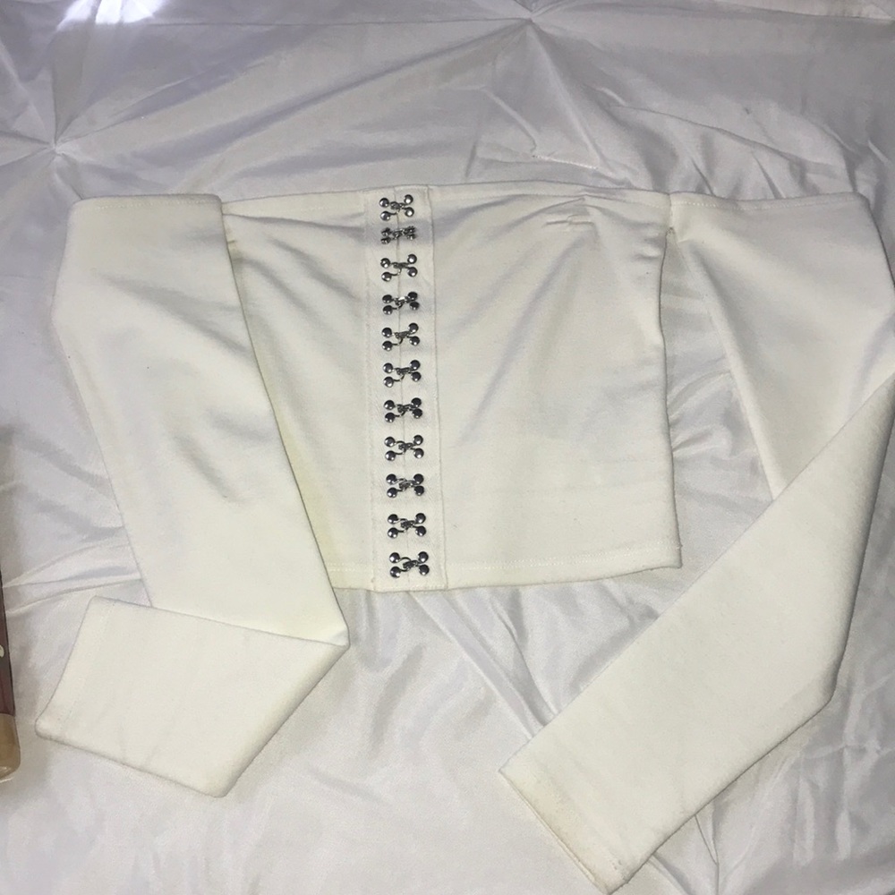 White cropped tube top with long sleeves